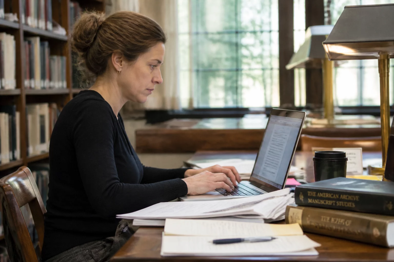 Researcher using EndNote software with academic text
